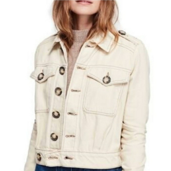 Free People Women's Eisenhower Ivory Denim Jacket - Picture 3 of 7